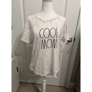 RAE DUNN Cool Mom Pink Tie Dye Graphic Print Tee T-Shirt Top Size Large